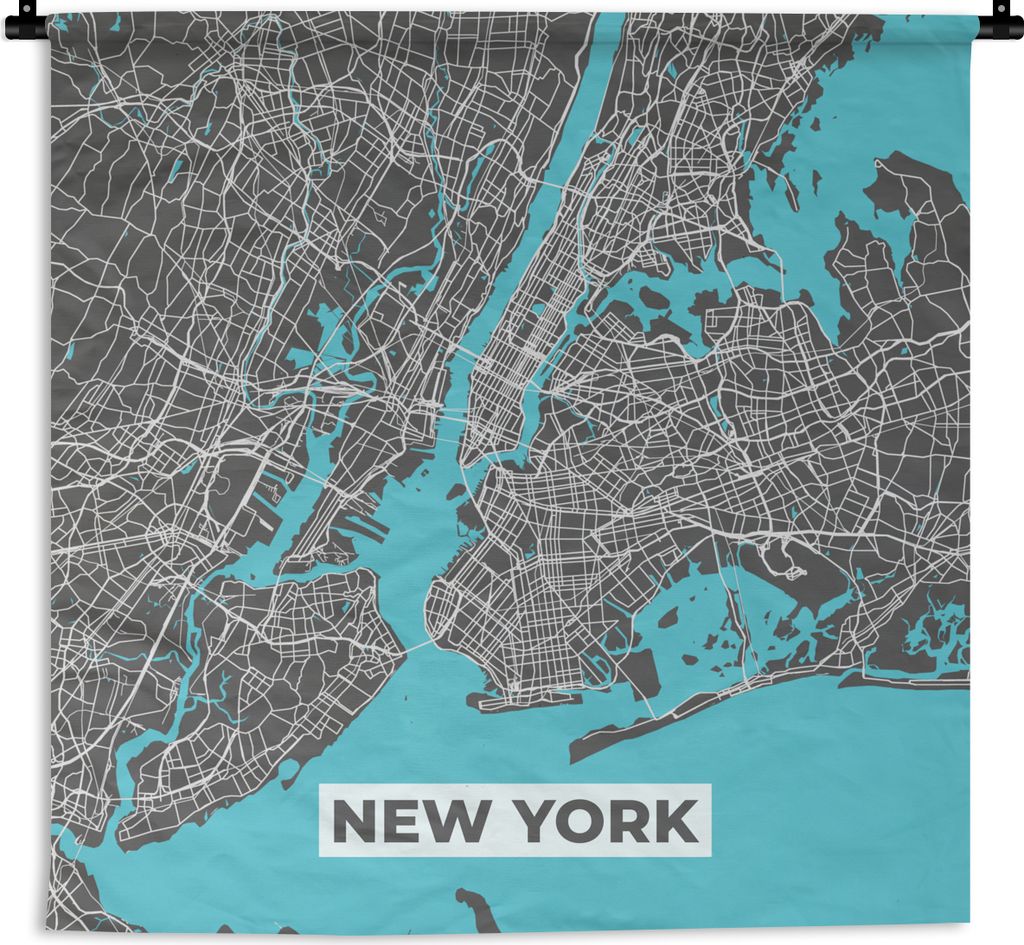 MuchoWow Wandteppich Wandbehang Stadtplan - Blau - New York - Karte 120x120 cm Tapisserie Dekoration Wandtuch - Modern - Baumwollgewebe