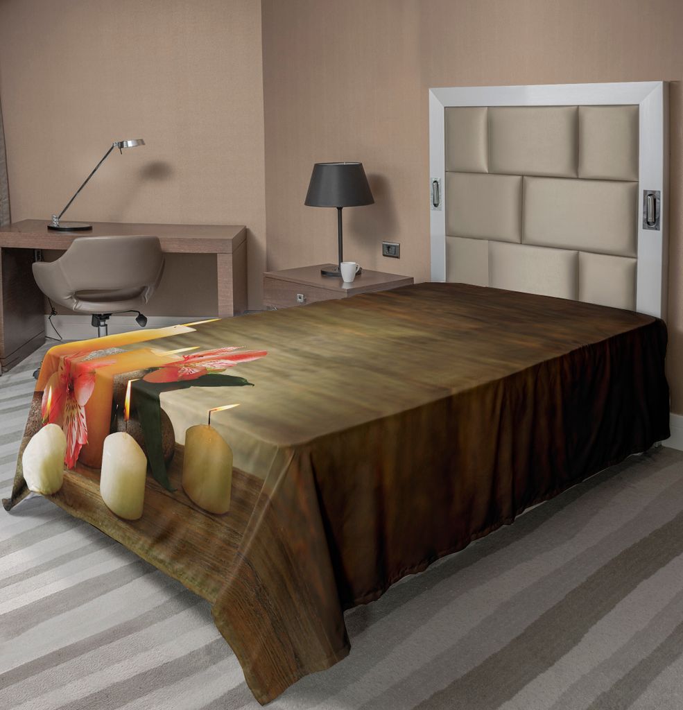 ABAKUHAUS Spa Bettlaken, Spa Komposition Vielen Kerzen Wohlbefinden Einheit Neutralität Icons Ruhe Glück Thema, weiches bequemes oberes Bettlaken...