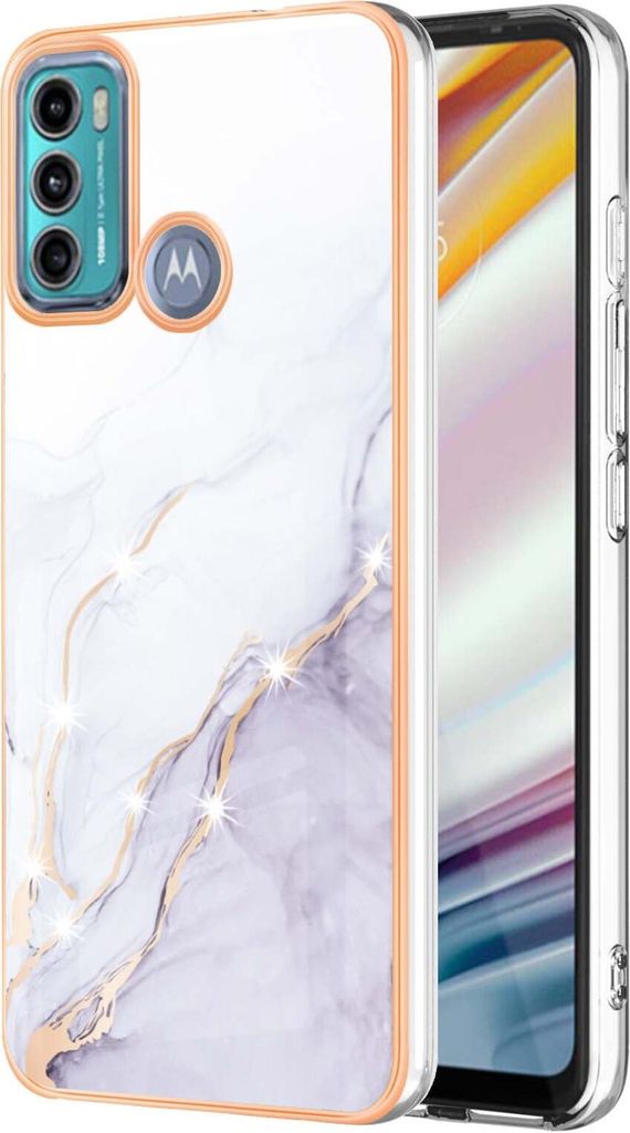 Moto G60 / G40 Fusion Case, WindCase Marble Pattern Hybrid Hard Back Weich TPU Bumper Protective Case Cover for Motorola Moto G60 / G40 Fusion Weiß