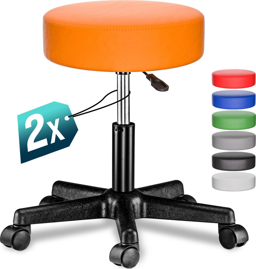 CASARIA Rollhocker Höhenverstellbar 2er Set 10cm Polsterung 46-60cm Höhe 360° Drehbar Ø35cm Rund Rollen Bürohocker Drehhocker Arbeitshocker ...