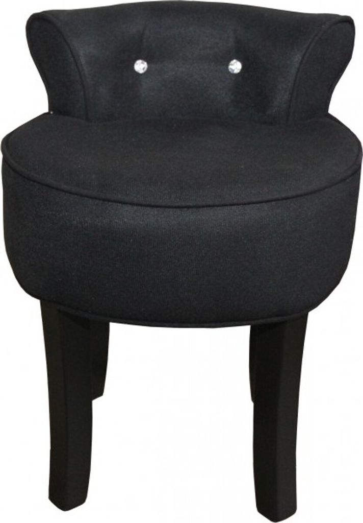 Casa Padrino Designer Hocker Boston Schwarz / Schwarz mit Bling Bling Steinen - Barock Schminktisch Stuhl