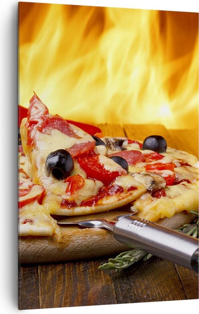 Bild auf Leinwand - Leinwandbild - Einteilig - Kuchen Backen Pizza Käse - 80x120cm - Wand Bild - Wanddeko - Wandbilder - Leinwanddruck - Wanddekor...