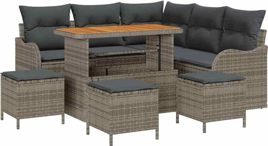 vidaXL Garten-Sofa-Set mit Kissen mit Speicher mit Kissen 9 pcs Grau