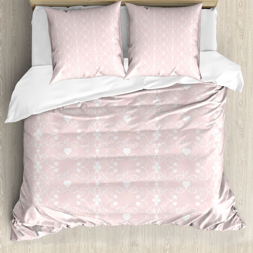 ABAKUHAUS Pink und Weiß Bettbezug, Victorian Girly, Milbensicher Allergiker geeignet mit Kissenbezügen, 200 cm x 200 cm - 80 x 80 cm, Blush Weiß