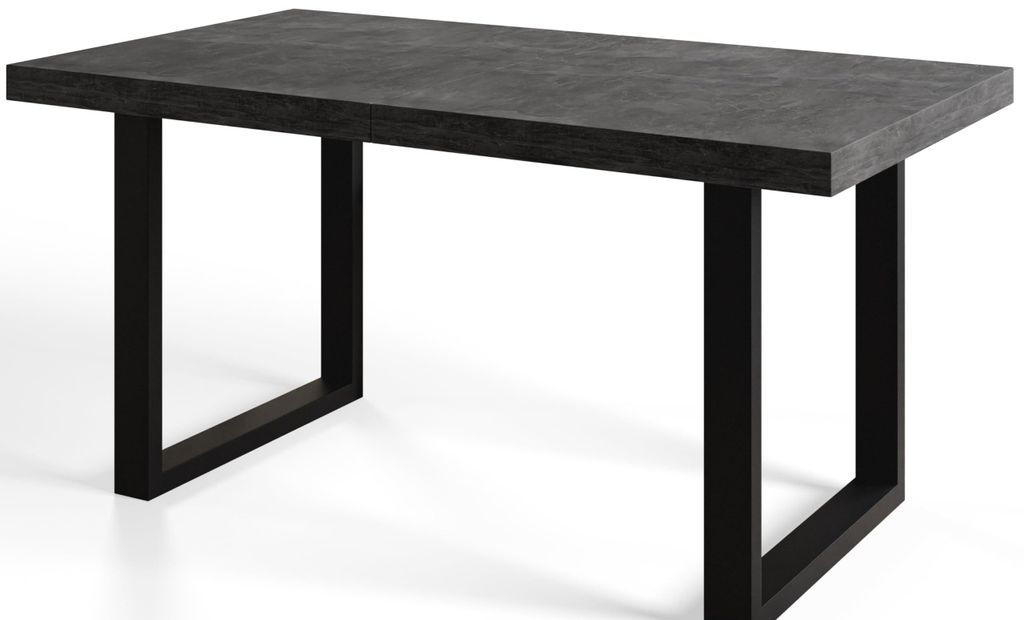 Alpi Moebel, Rechteckiger Esstisch Loft-U, Industrieller Modern Tisch 140x80x77 cm, Dunkelgrau mit Metallbeinen in Schwarz