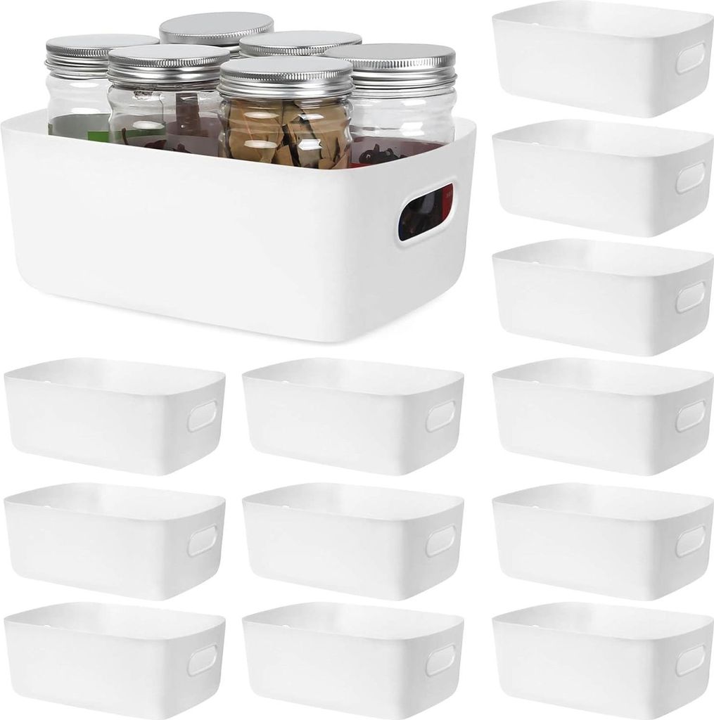 Allecto Premium - Aufbewahrungsboxen für Küche und Bad - Kunststoff-Organizer mit Griffen - Weiß - Regal für Küchenschrank - Kosmetikaufbewahr...