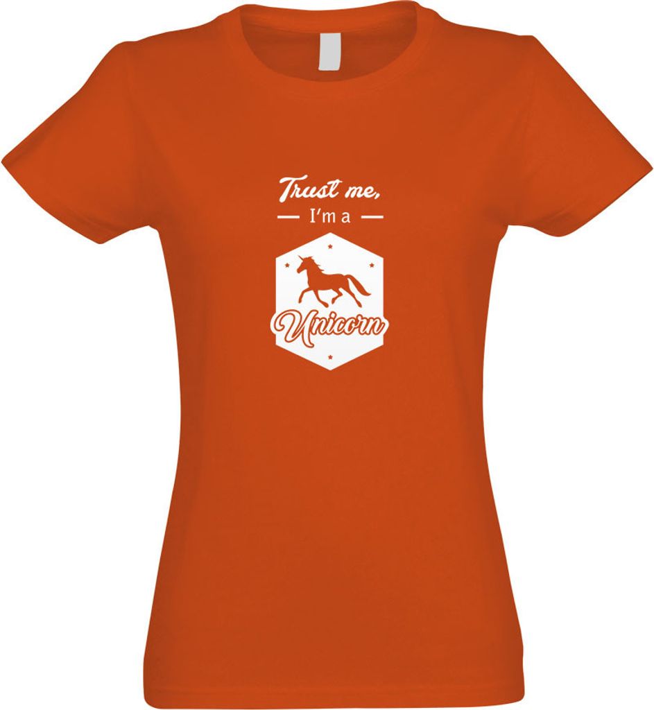 Kiwistar - T-Shirt tailliert - Damen - orange - Trust me, im a Unicorn - mit Motiv Bedruckt - Funshirt Design - Sport - Freizeit - Damen - XXL