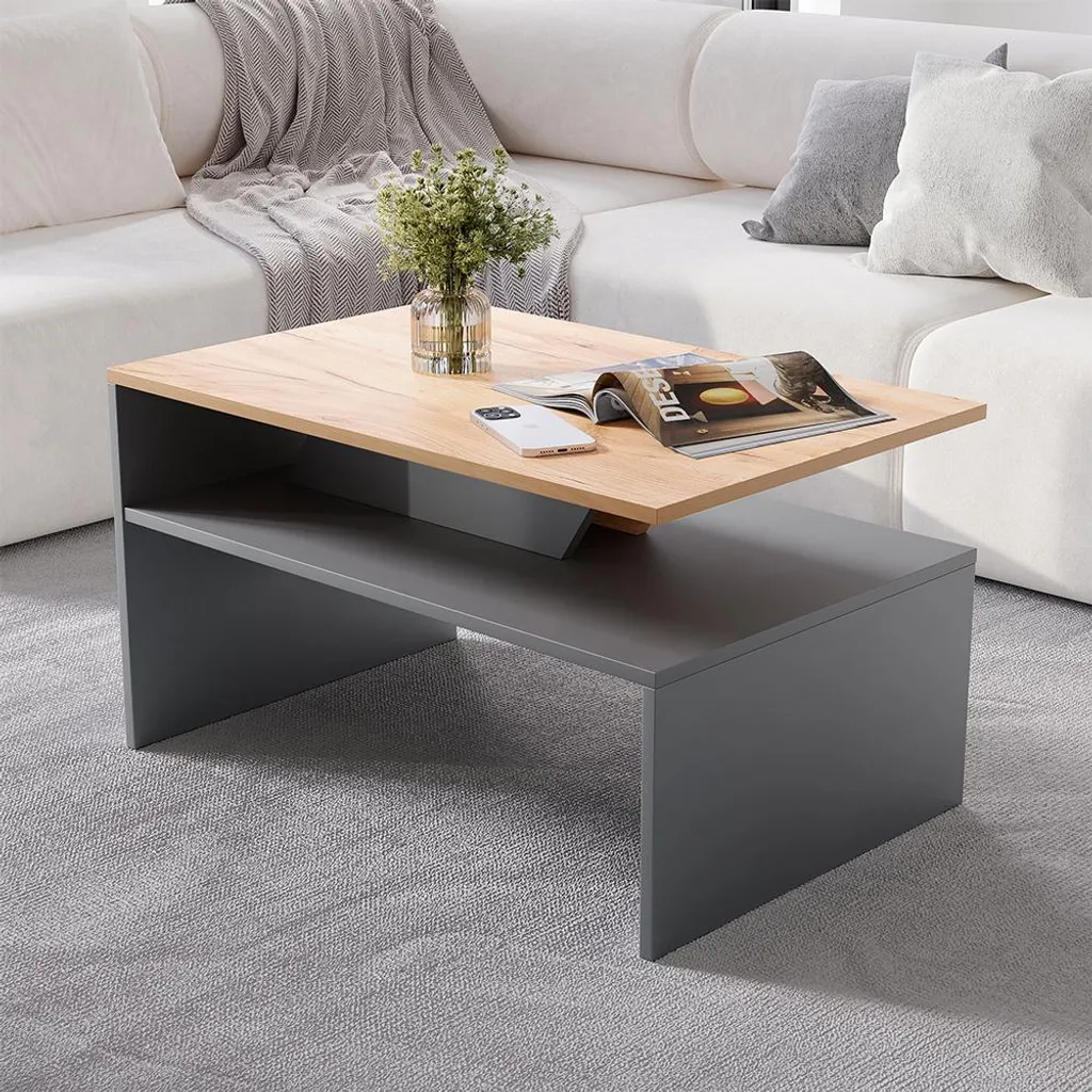 Table basse Vicco Arden Anthracite et Artisan 80x52,6 cm Modèle 59620