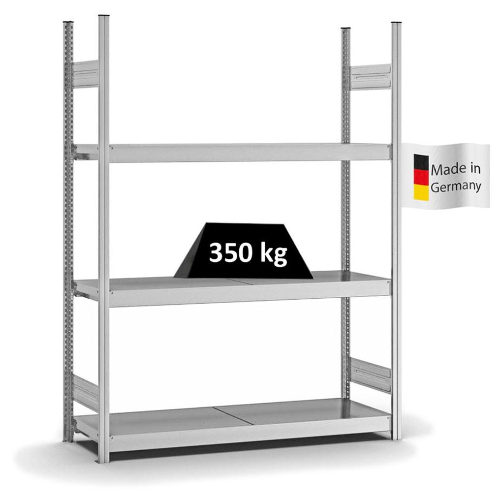 PROREGAL Weitspannregal Stecksystem MAGNUS Germany | HxBxT 200x150x40cm | 3 Ebenen | Stahlplatten-Fachboden | Fachlast 350kg | Verzinkt