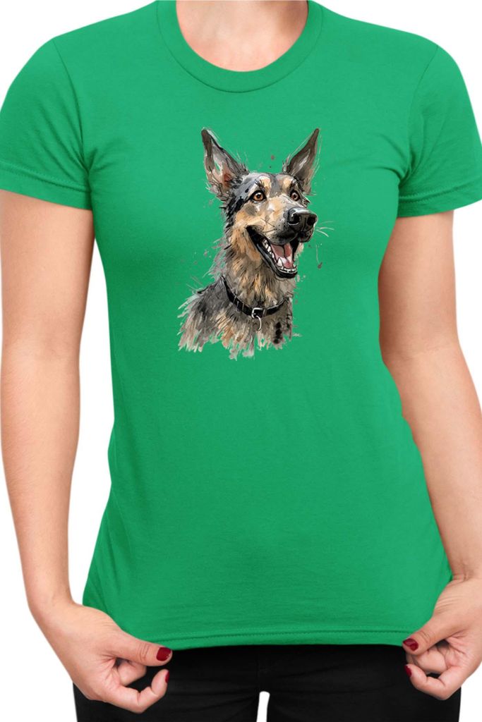Damen T-Shirt Funny Dogs Breeds German Shepherd Dog Breed, Lady M / Grün