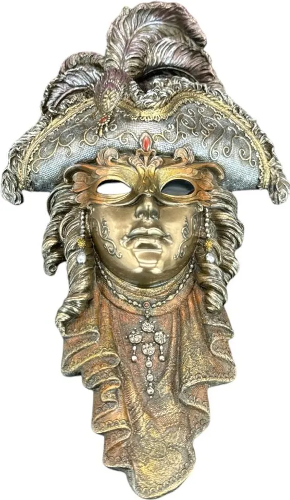 Decorazione Parete Maschera Cappello Veneziano Bronzo WU75066V4