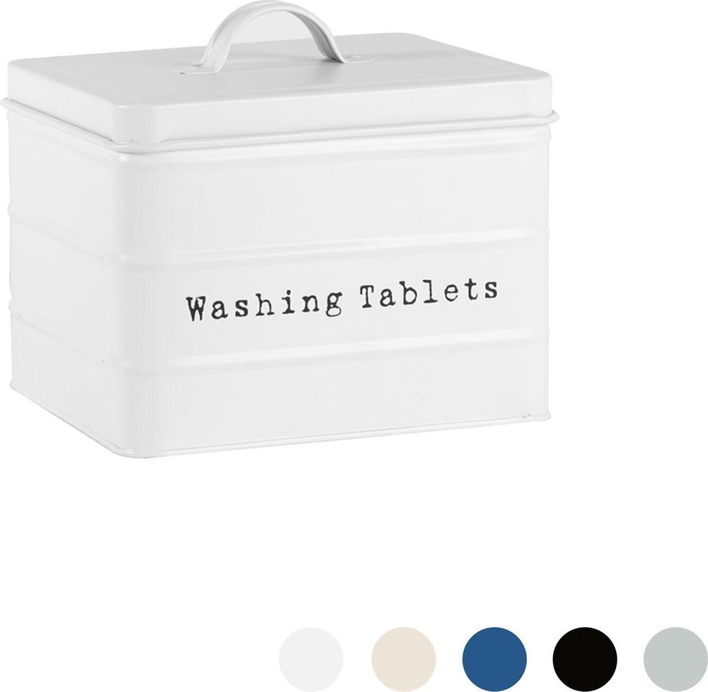 Harbour Housewares Vintage Metall Washing Tablets Speicher-Zinn - Utility Storage Kanister - 18cm - Matte White