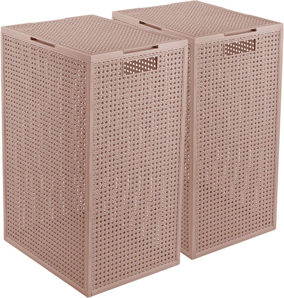 Curver Kaya Wäschekorb mit Deckel – 2er-Set – je 60 Liter – 38×29×58,5 cm – Warm Taupe – aus 70 % recyceltem Kunststoff – mit Belüf...