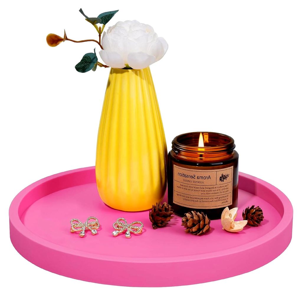 Rundes Silikon-Tablett für Badezimmer, Küche und Wohnzimmer, Bruchsicher mit Erhöhtem Rand, Multifunktionales Ablage- und Dekotablett (Ø 21 cm,...