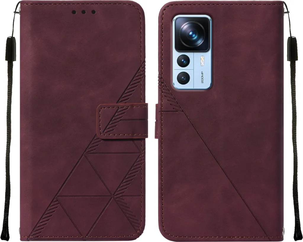 Custodia in pelle flip per Xiaomi 12T / Xiaomi 12T Pro custodia con design a portafoglio con goffratura, porta carte e supporto rosso