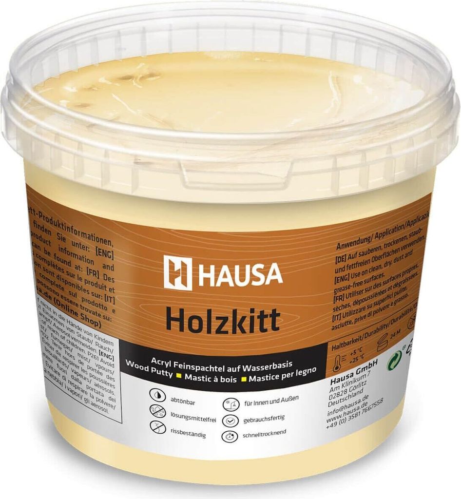 HAUSA Holzkitt 1 kg Kiefer Dunkel Holzspachtelmasse, Kitt für Holz, Holzspachtel/Füllmasse zum Reparieren von Holzschäden gebrauchsfertig ausgez...