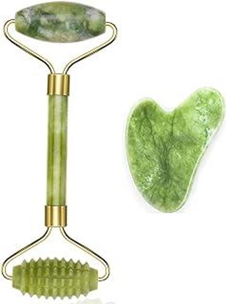 100% Jade Roller Set, Gua Sha MassagegeräT, Natü Rliche Jaderolle, Gesichts FüR Anti-Aging-Falten, Schlankheit Und Straffung Gesicht, Gesichtsro...