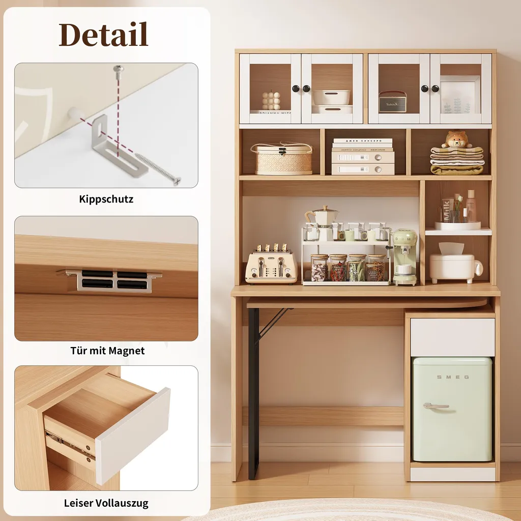 Bureau OKWISH avec Rangement - Table Pivotante Blanc et Bois 110x55 cm - 6