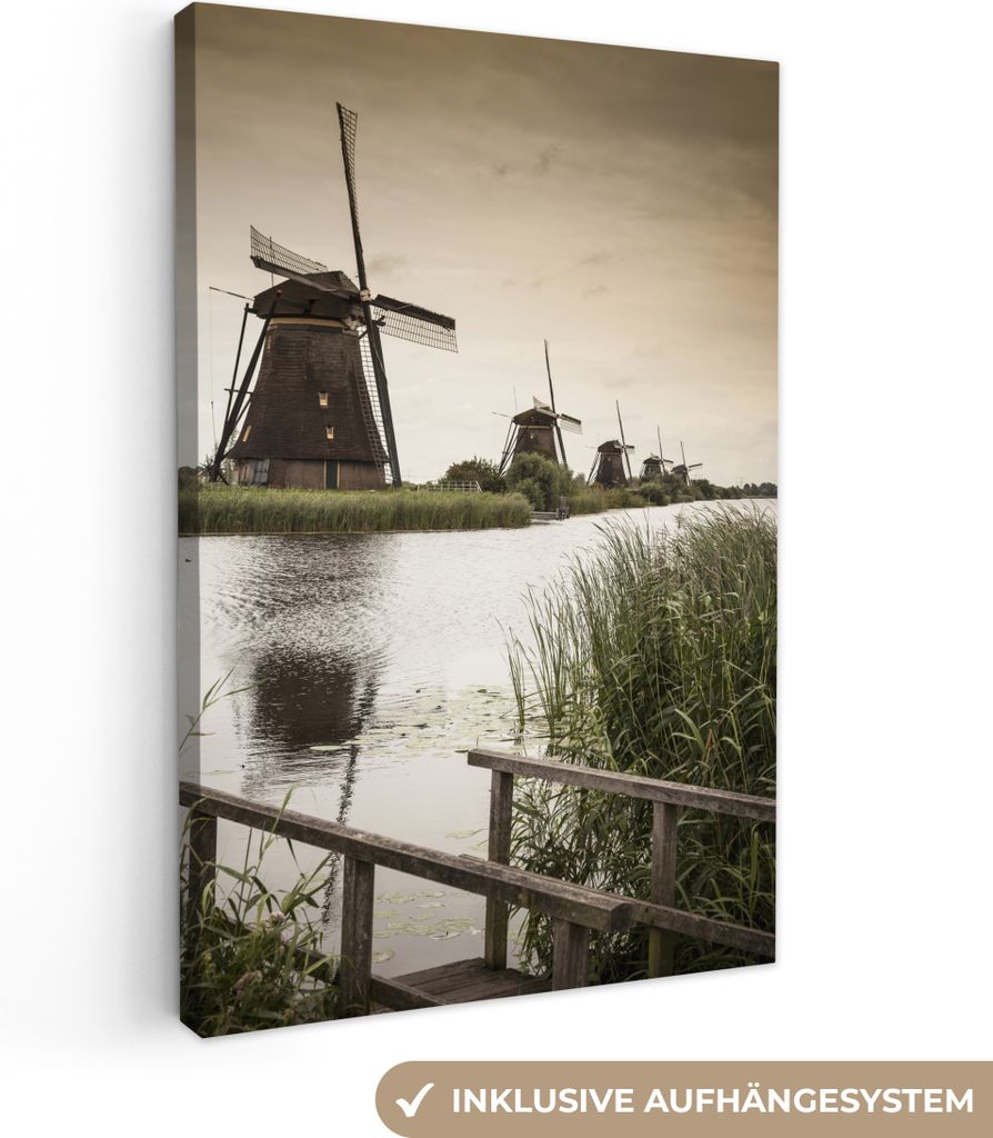 OneMillionCanvasses - Leinwandbilder - 90x140 cm, Mühle - Brücke - Niederlande, Wandbilder Kunstdruck Wanddekoration - Foto auf Leinwand - Gem...