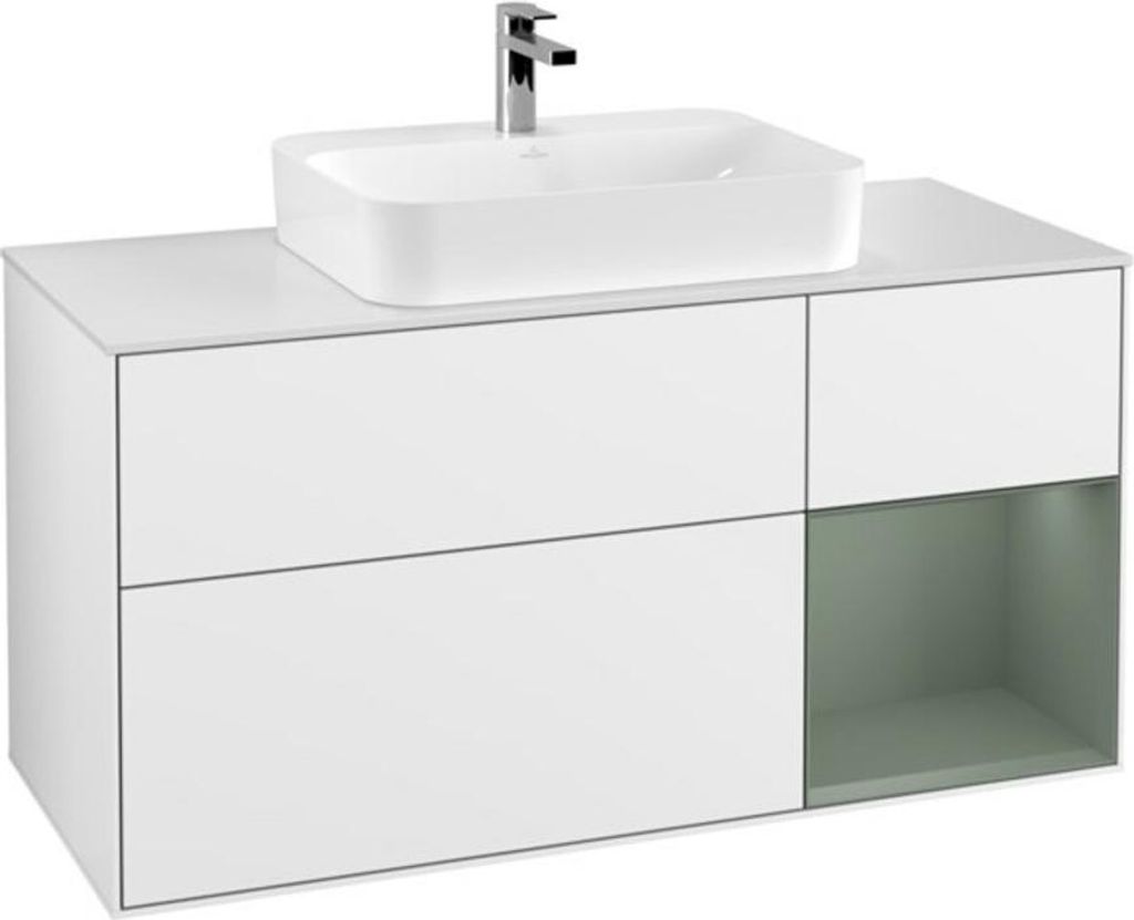 V&B Waschtischunterschrank Wandbeleuchtung Finion 120cm, Pl w m, Rg re Oli. m, glo wh. Lac