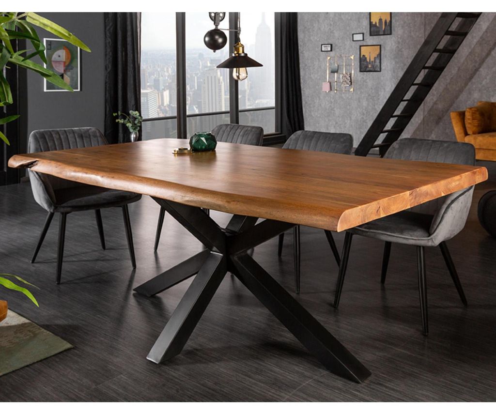 riess-ambiente Esstisch MAMMUT 200cm natur schwarz Akazie Metall Sterngestell Baumkante 10 Personen