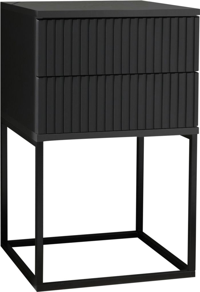 MARLE Nachttisch in Graphit - Moderner Nachtschrank mit Schubladen und schwarzem Metallgestell - 40 x 65 x 38,5 cm (B/H/T)
