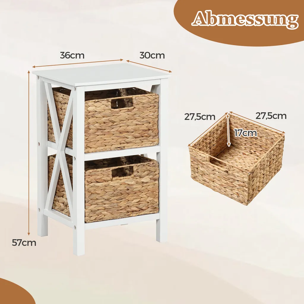 Table d'appoint étroite X-design blanc avec 2 paniers de rangement