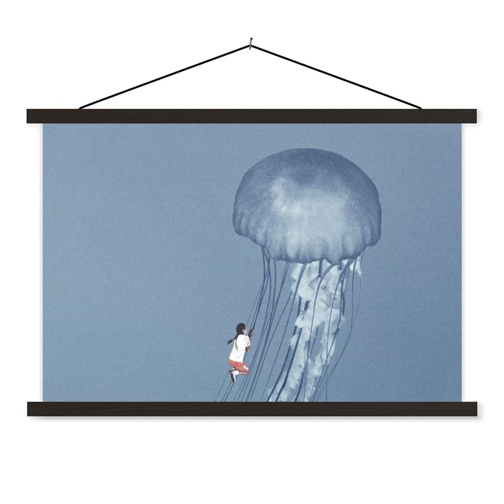 MuchoWow Textilposter Kinder - Quallen - Meerestiere - Vintage 90x60 cm mit schwarzem Rahmen - Aufhängungssatz