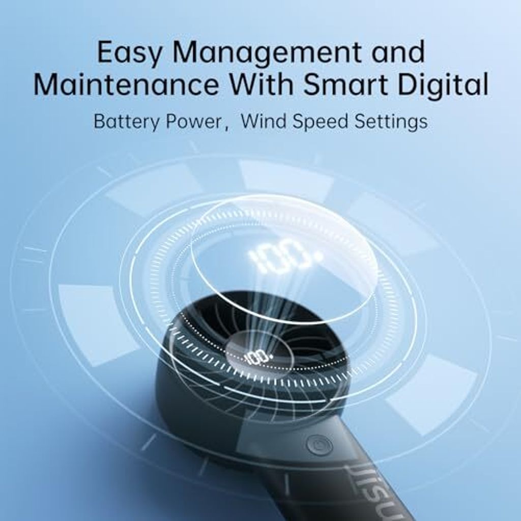 Jisulife Handheld -Lüfter, 5000 mAh Akku, verbesserter tragbarer Lüfterstärke, USB -wiederaufladbares Mini -Digital -Display, idealer Reisen/Str...