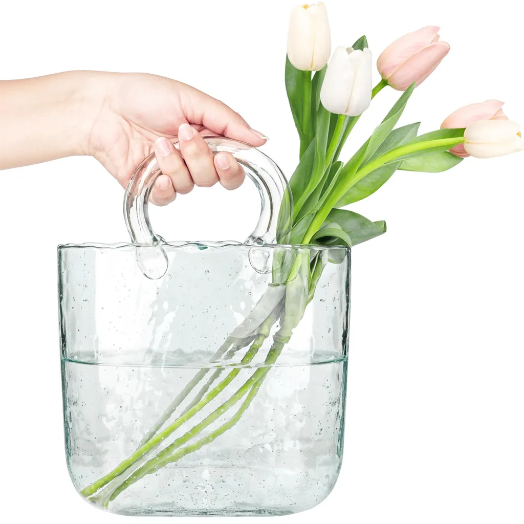 Vase en verre à bulles d'air soufflé à la bouche design sac à main 20cm