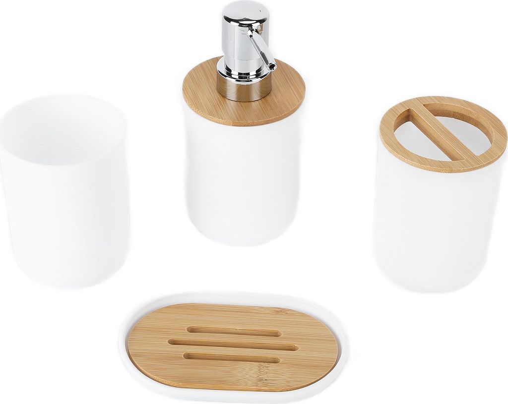 4Pcs Badezimmer Zubehör Set Bambus Wasserdicht Langlebig Geschenk Zahnbürste Cup für Home HotelWhite