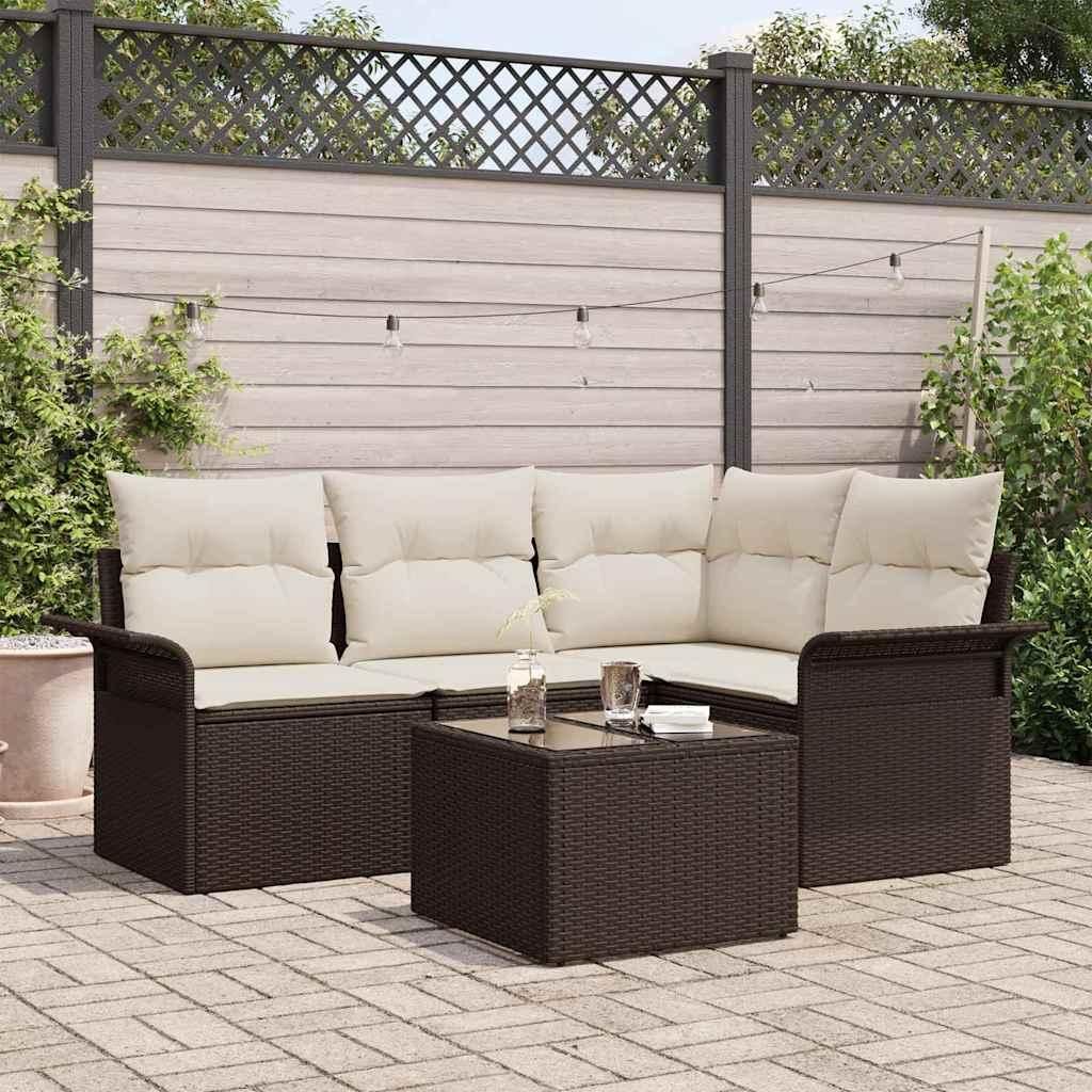 Maison Exclusive - Gartensofa-set mit Kissen 5 pcs Braun Poly-Rattan