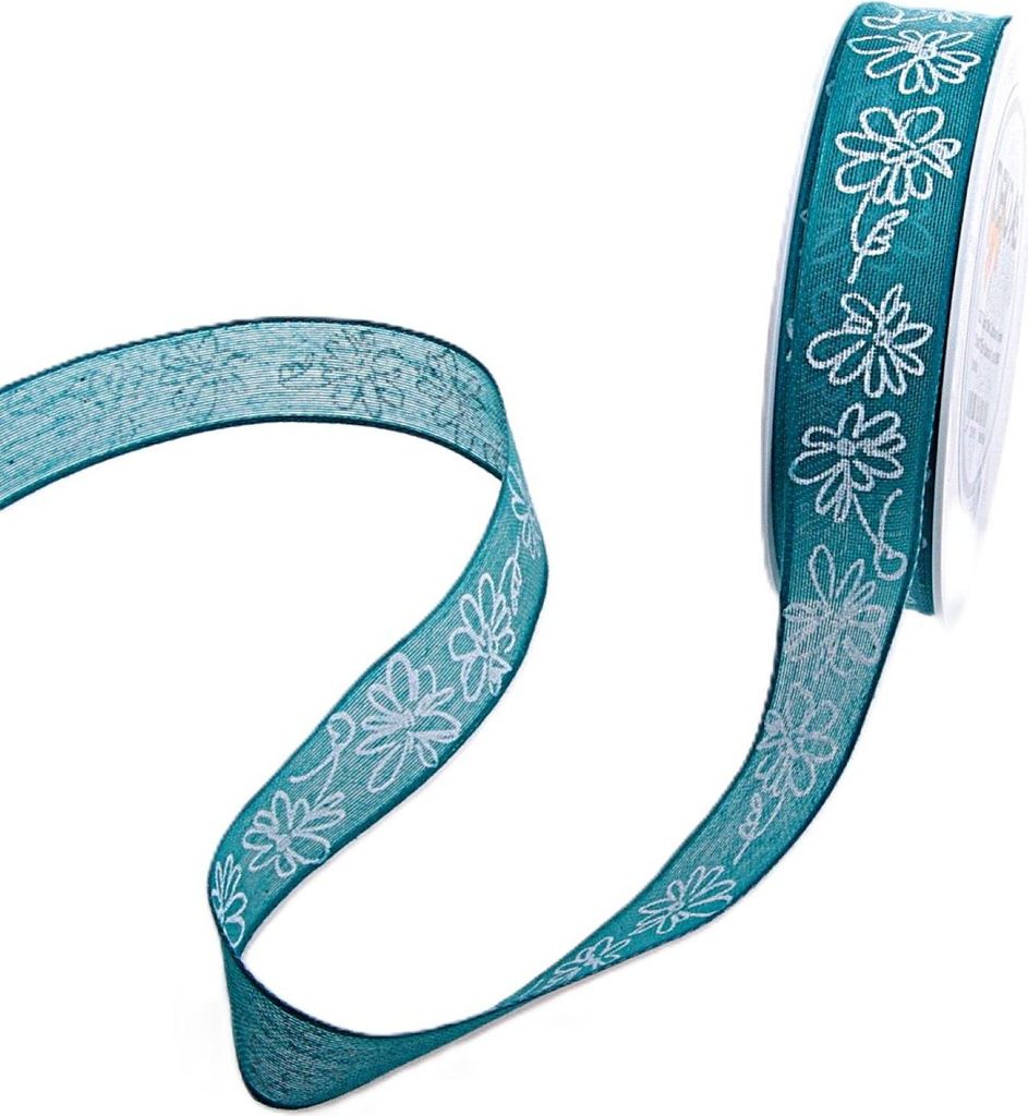 Dekoband "Fleur Blanche" türkis - 25mm 20m - 6357-25-20-47