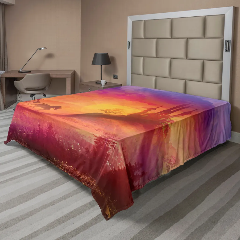 Drap de lit plat médiéval gothique ABAKUHAUS orange et violet 266x260 cm