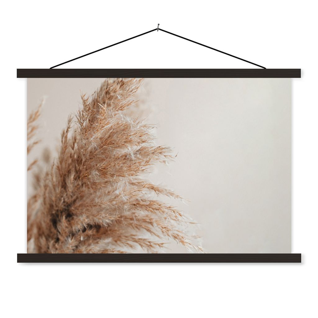 MuchoWow Textilposter Gras - Pflanzen - Natur - Pampasgras 90x60 cm mit schwarzem Rahmen - Aufhängungssatz