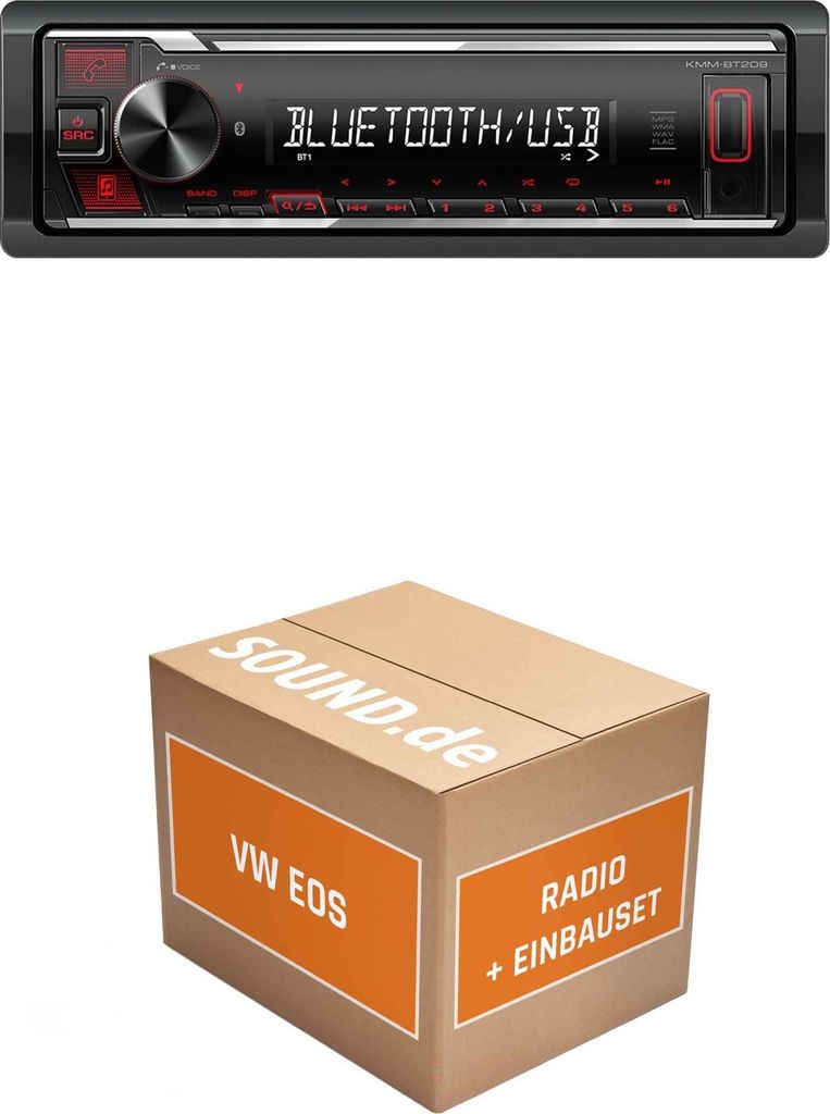 Autoradio Einbaupaket Kenwood KMM-BT209 passend für VW EOS Multifunktionslenkrad | Bluetooth USB Telefonieren