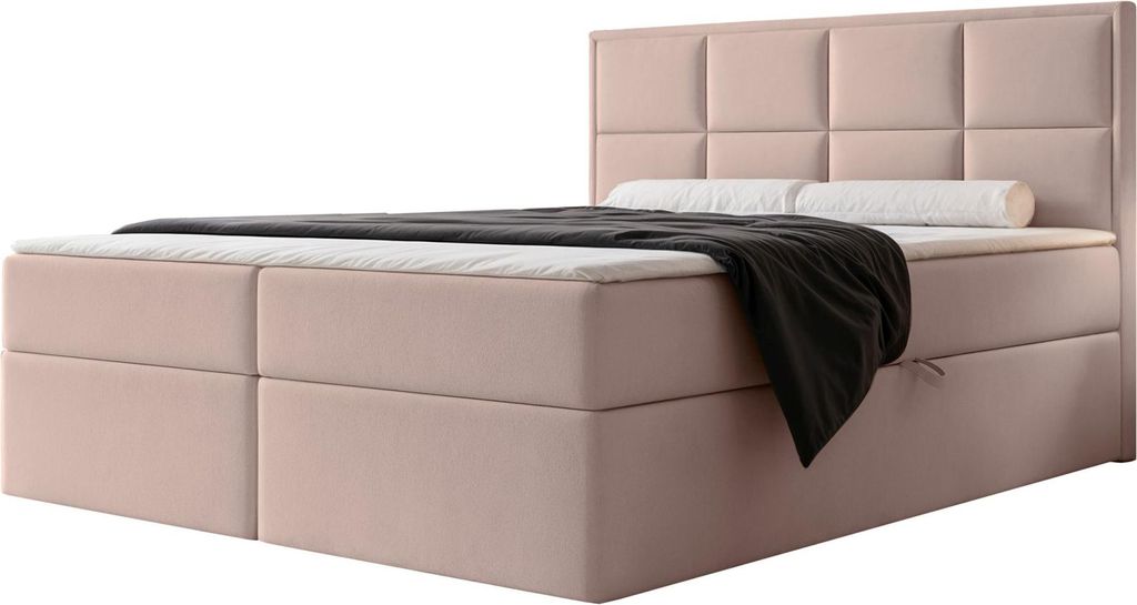 Selsey Silensio – Boxspringbett 160x200, Bonellmatratze, Topper, Samt, beige