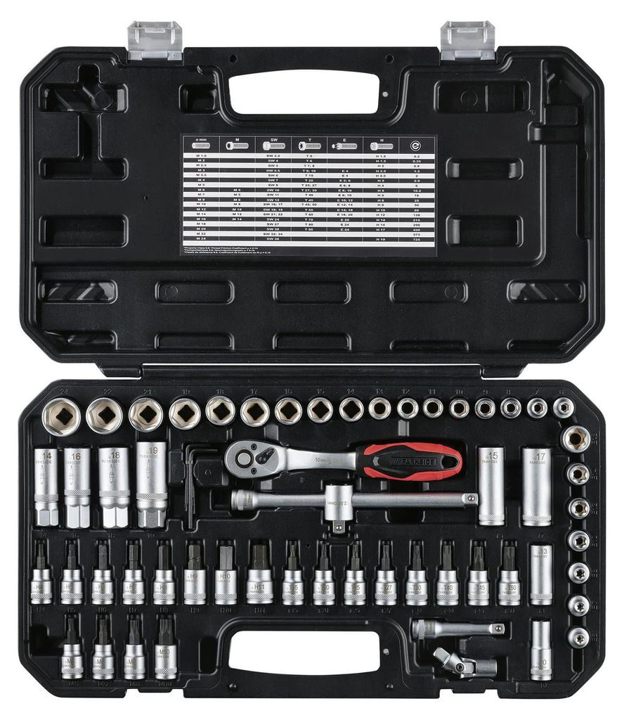 PARKSIDE Steckschlüsselsatz Bits PSSS 65 A1 3/8 Zoll 65-teilig Werkzeugkoffer