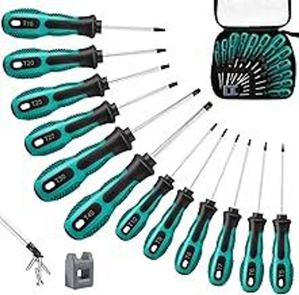 Magnetisch Torx Schraubendreher Satz, 12tlg Profi Schraubenzieher Set T5-T40 aus Chrom-Vanadium-Stahl, mit Magnetisierer/Entmagnetisierer, für Aut...
