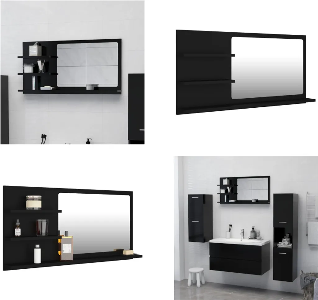 vidaXL Specchio Bagno con Ripiani Nero 90cm | Per la Famiglia