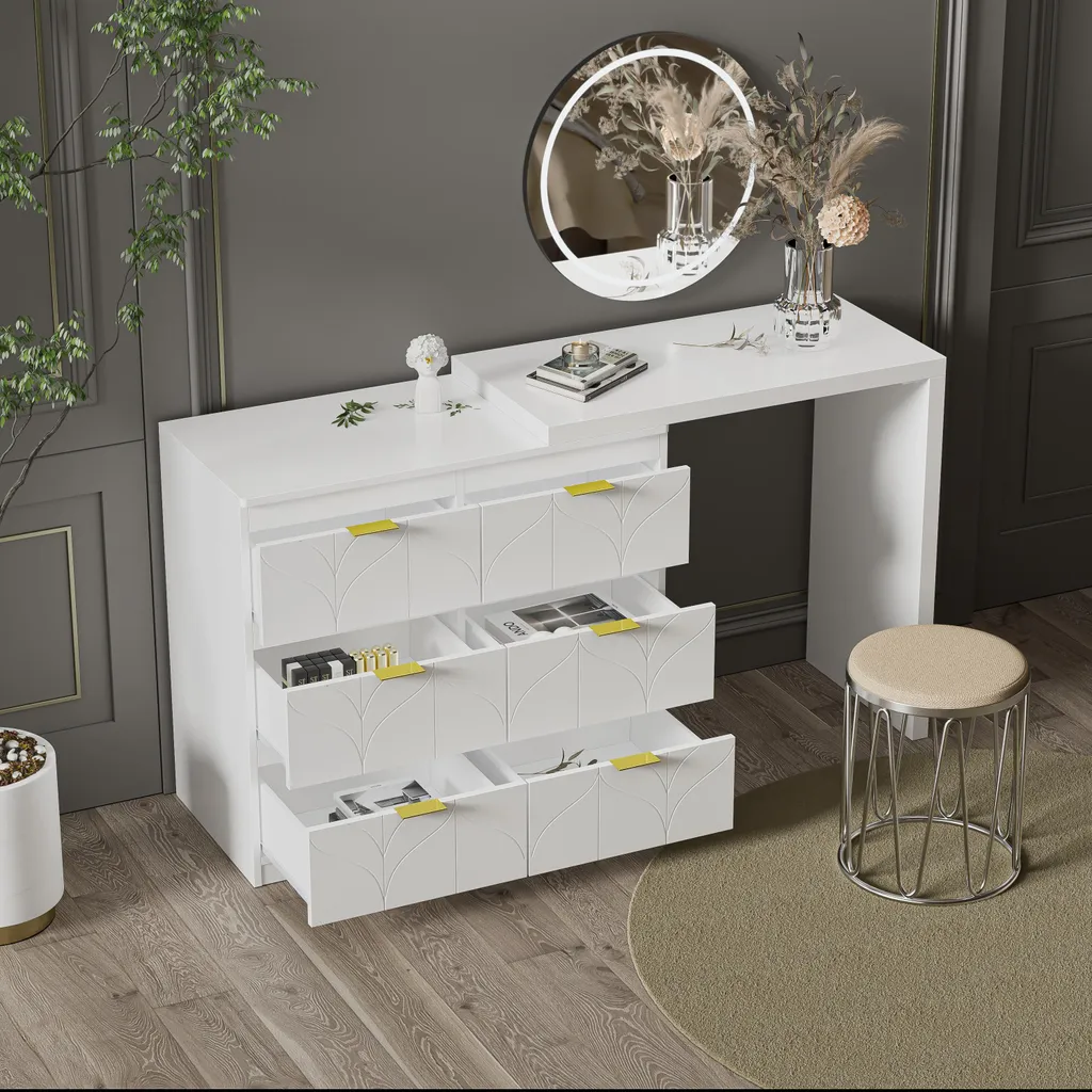 Table de maquillage multifonction blanche avec motif floral chic 60cm - 3