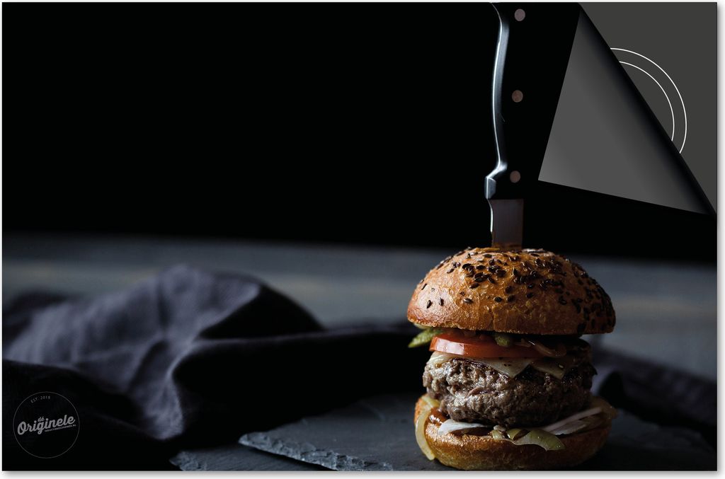 Induktionsschutz 83x51,5 - abdeckplatte Induktion matt- Dietrix Kochfeldschutz- Base - Food - Hamburger