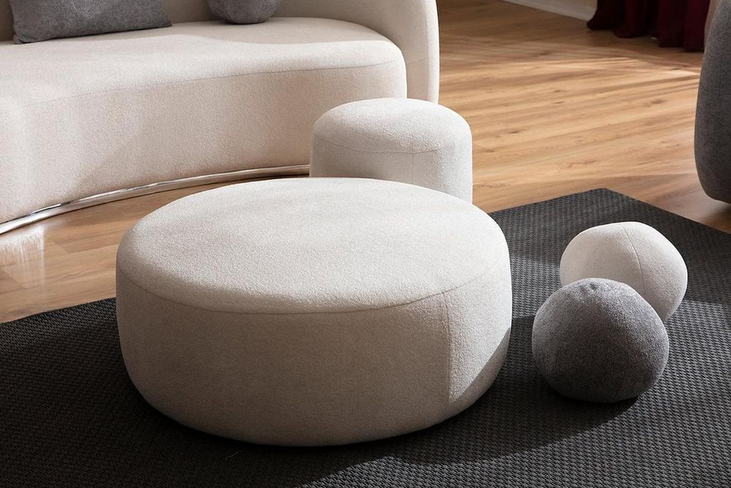 Weißer Luxus Polster Hocker Rundhocker Sitzmöbel Designer Produktbild 