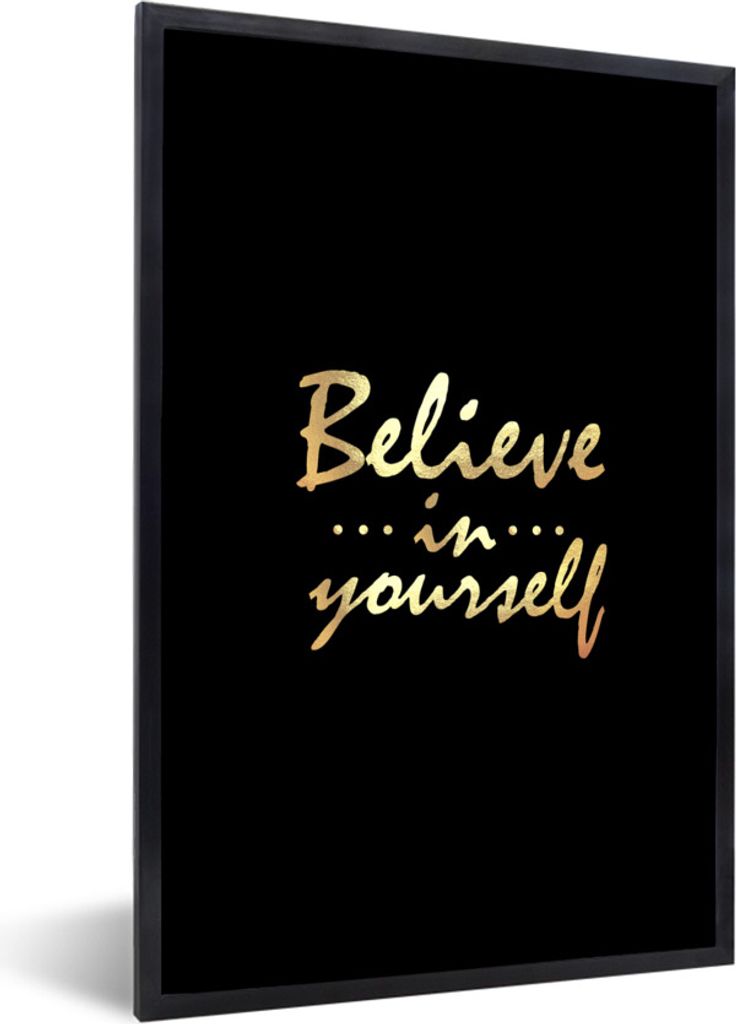 MuchoWow Gerahmtes Poster Zitat - Zuversicht - Gold 20x30 cm - Poster mit Schwarzem Bilderrahmen Wandposter Rahmen Foto Bilder - Drucken - Bilder...