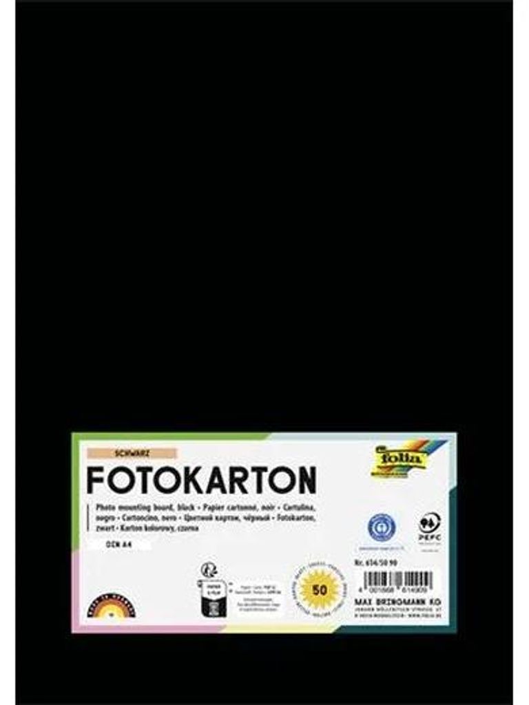 Dekoračný kartón, 2 stranný, A4, 300 g, 50 listov, FOLIA, čierny