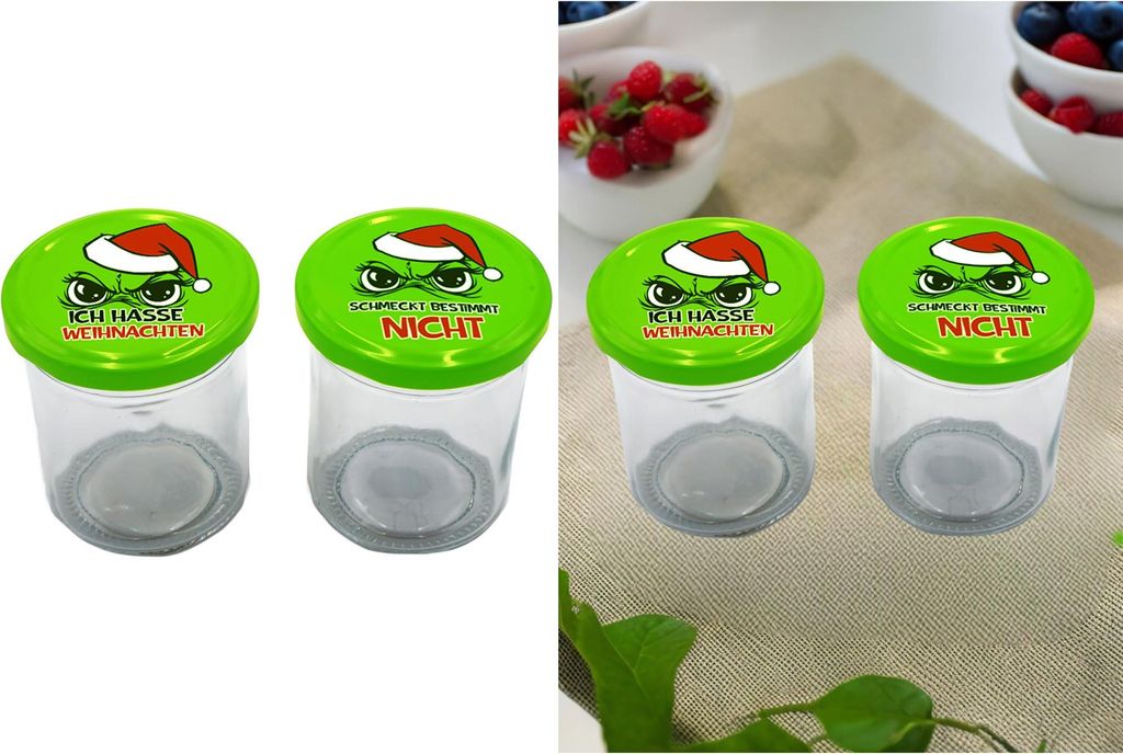 6 x Einmachgläser "Festtags-Muffel" mit Anti-Weihnachts-Design 200ml Witzige Vorratsgläser luftdicht für Weihnachten - Freche Gläser zur Aufbew...