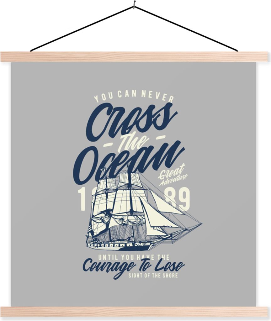 MuchoWow Textilposter Segelboot - Grau - Vintage 120x120 cm mit holzfarbenen Rahmen - Textil-Poster