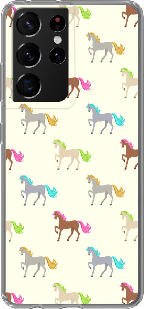 MuchoWow Handyhülle Schutzhülle Hülle für Telefoonhoesje Samsung Galaxy S21 Ultra Mädchen - Pferde - Muster - Mädchen - Kinder - Kinder Sil...