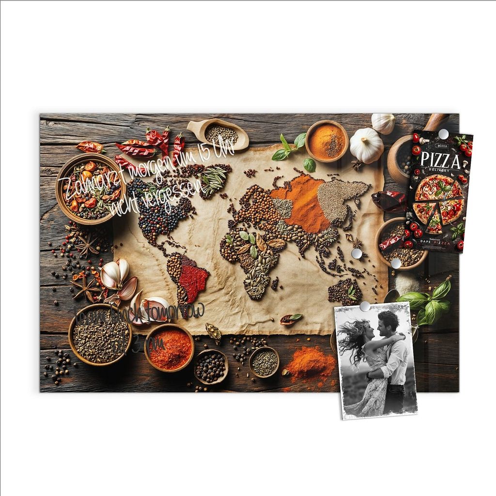 Magnettafel 60x40cm Pinnwand Whiteboard beschreibbar - Weltkarte Vintage