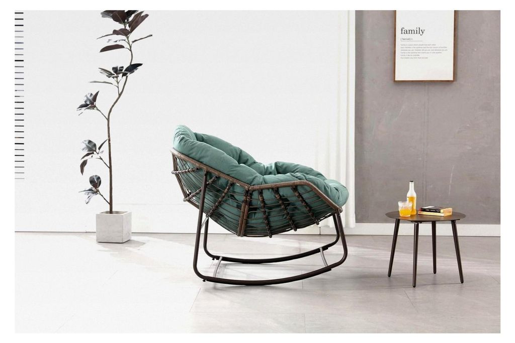 Eierförmiger Schaukelstuhl für Innen- und Außenbereich mit dickem Polster, moderner Lounge-Stuhl für Balkon, Veranda, Garten und Hinterhof, Hel...